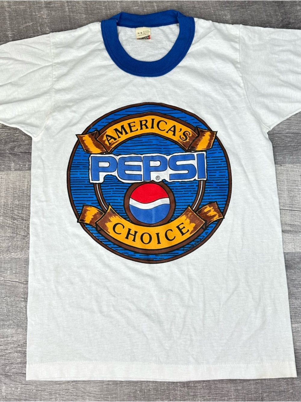 VTG 80s Pepsi Americas Choice Ringer T Shirt Screen Stars USA Boys L White Promo